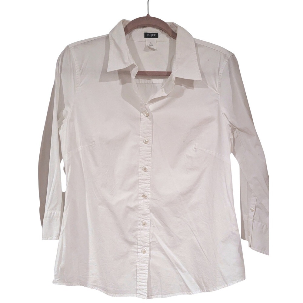J. Crew Button Down Shirt XL White Stretch Cotton 3/4 Sleeve 11969 Professional